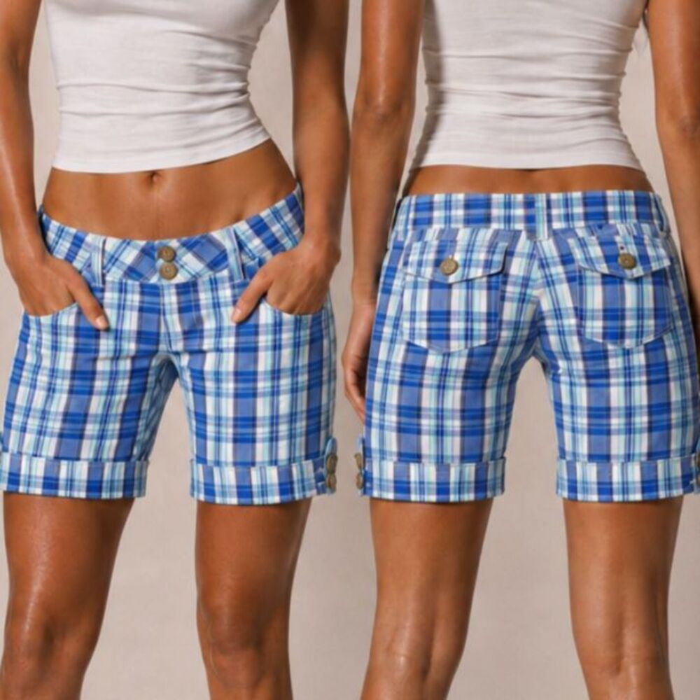 Vintage Blue Plaid Low Rise Bermuda Shorts Y2K Small